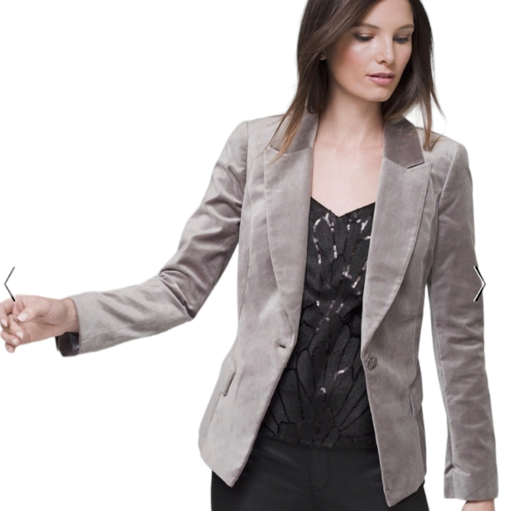 White House Black Market Gray Velvet Blazer - Picture 4 of 7